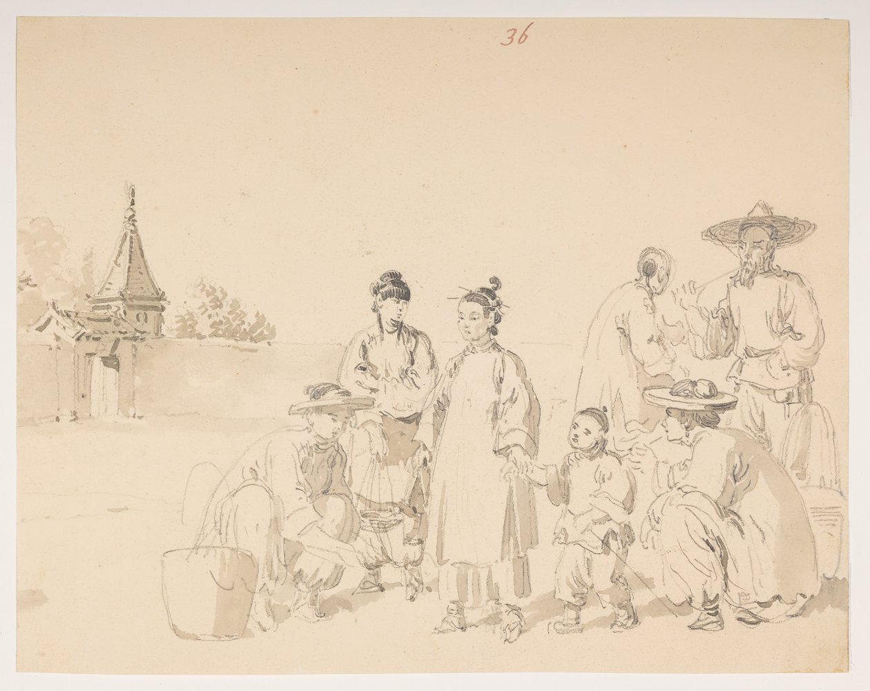 A group, from an Album of 372 drawings of landscapes, coastlines, costumes and everyday life made during Lord Macartney