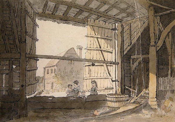 Figures in a Barn Doorway at Parsonage House, near Addington, Kent by William Alexander