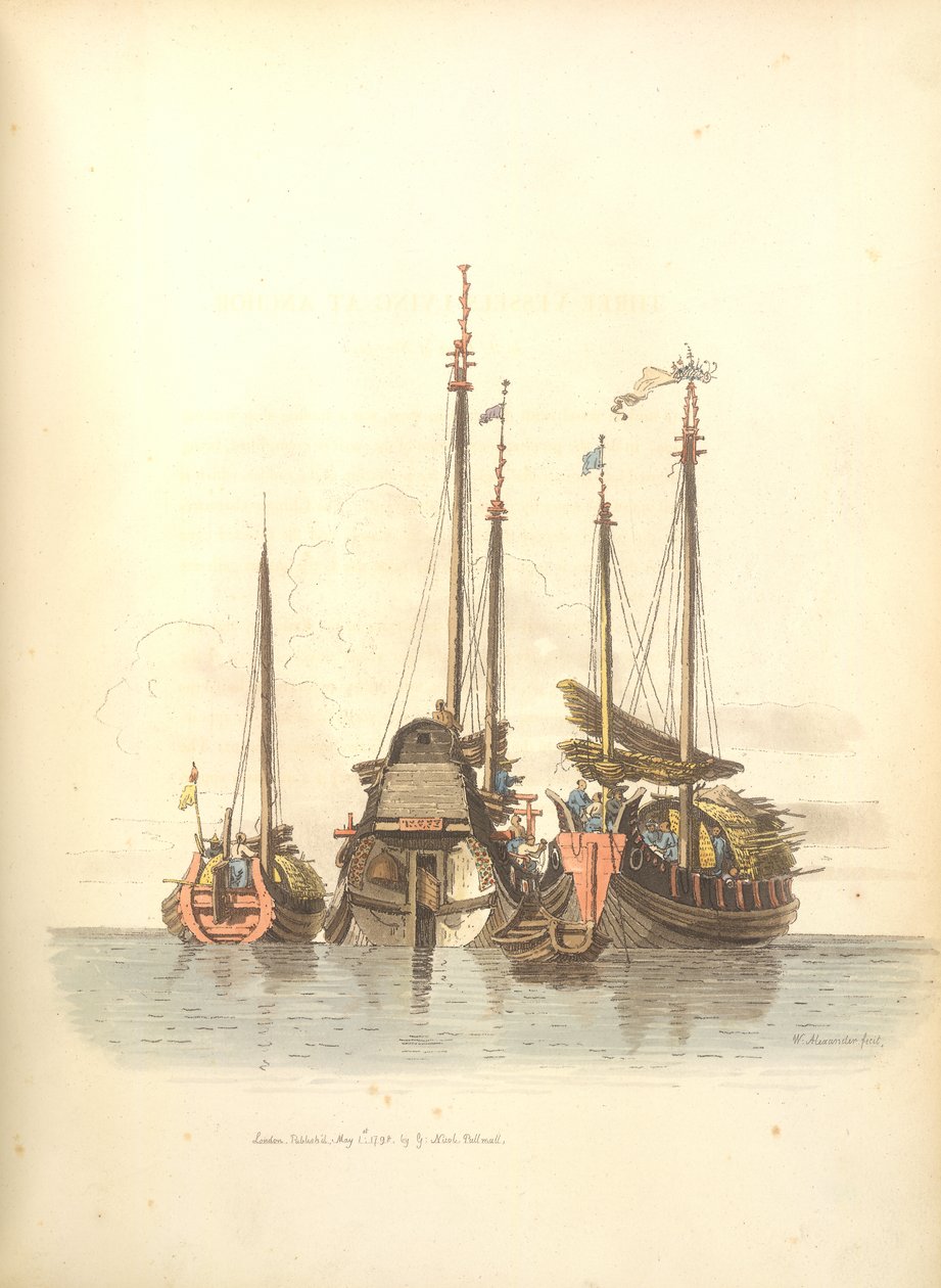 Three vessels lying at anchor by William Alexander