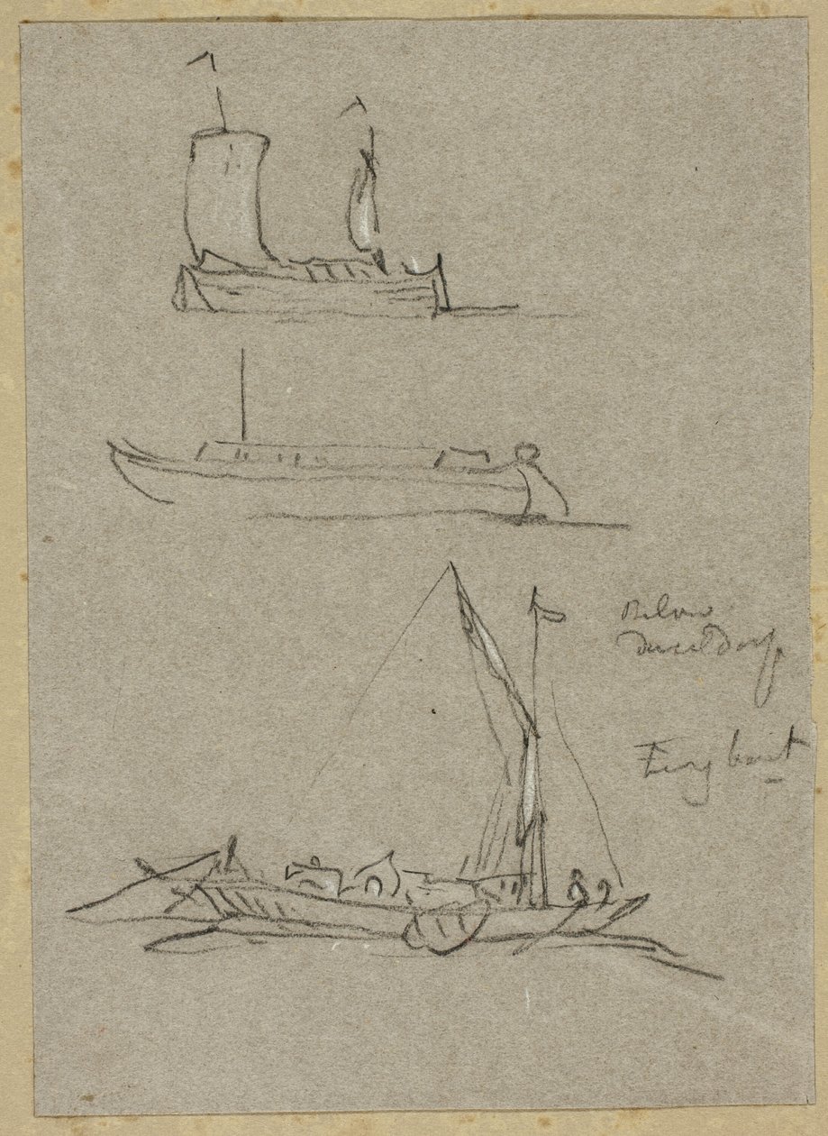 Three Sketches of Dusseldorf River Boats by William Alfred Delamotte