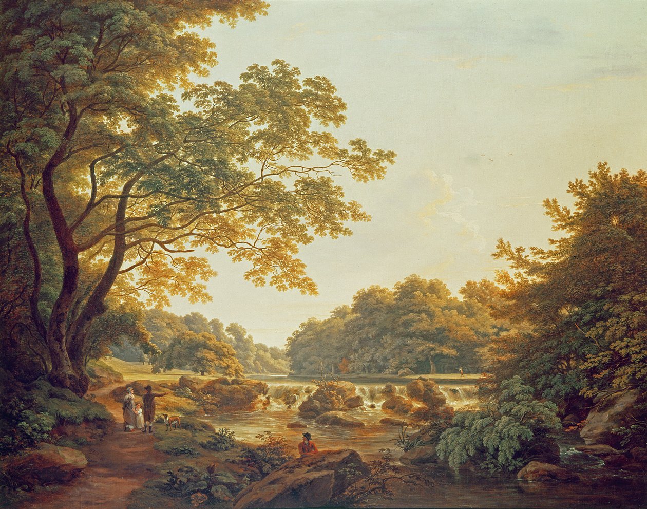 Figures by a Weir on the River Clodiagh at Charleville Forest, County Offaly by William Ashford