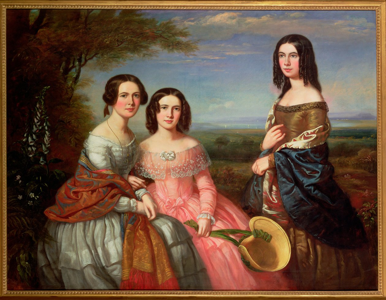 A Group Portrait of Three Girls, Three Quarter Length, in a Landscape by William Baker