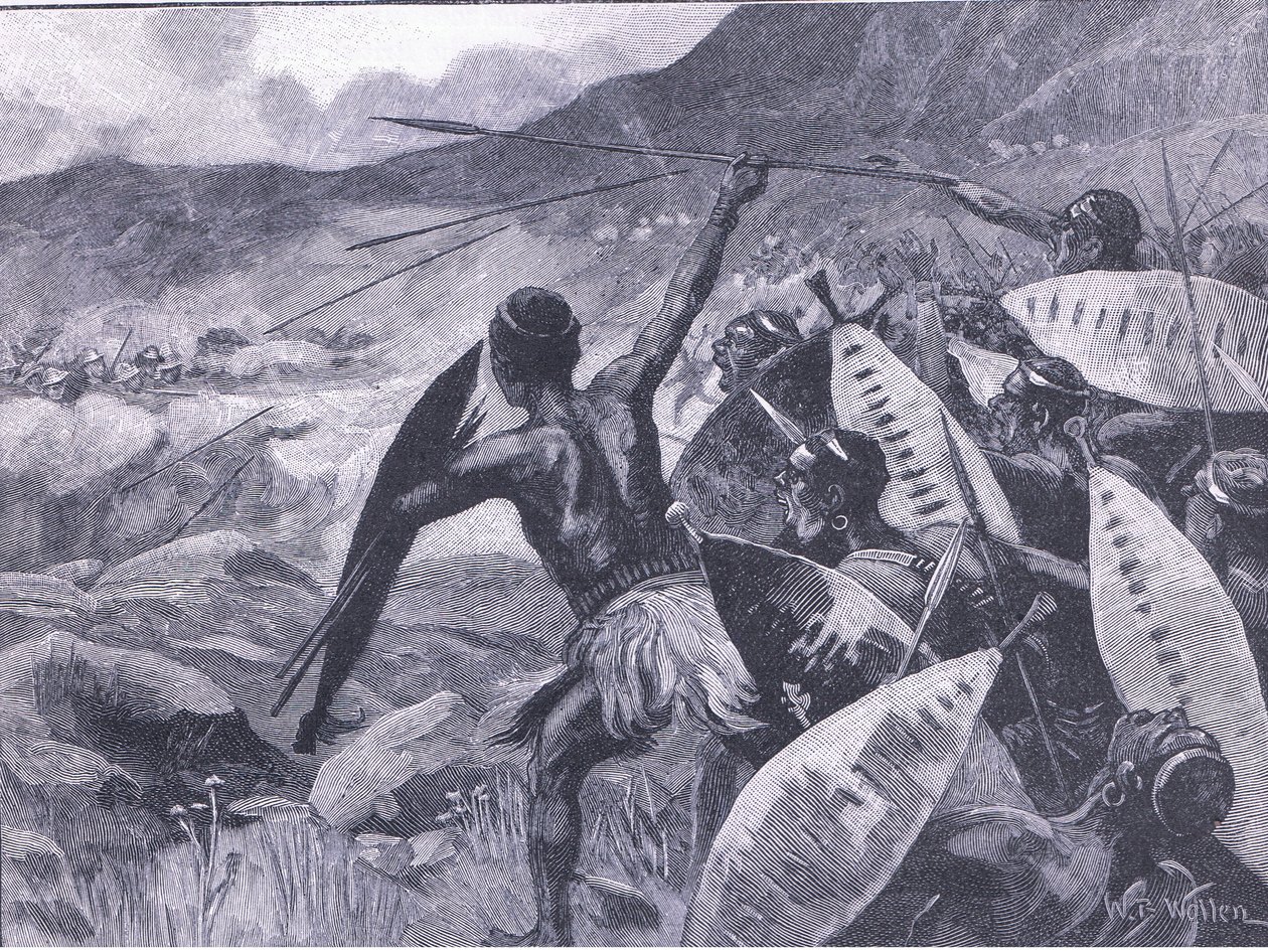 Fighting in the Matoppo Hills: charge of the Matabele, illustration from Cassell