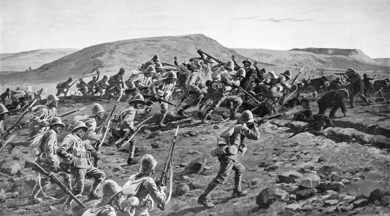The South Lancashires Storming the Boer Trenches at Pieters Hill, Natal, 1900-1903 by William Barnes Wollen