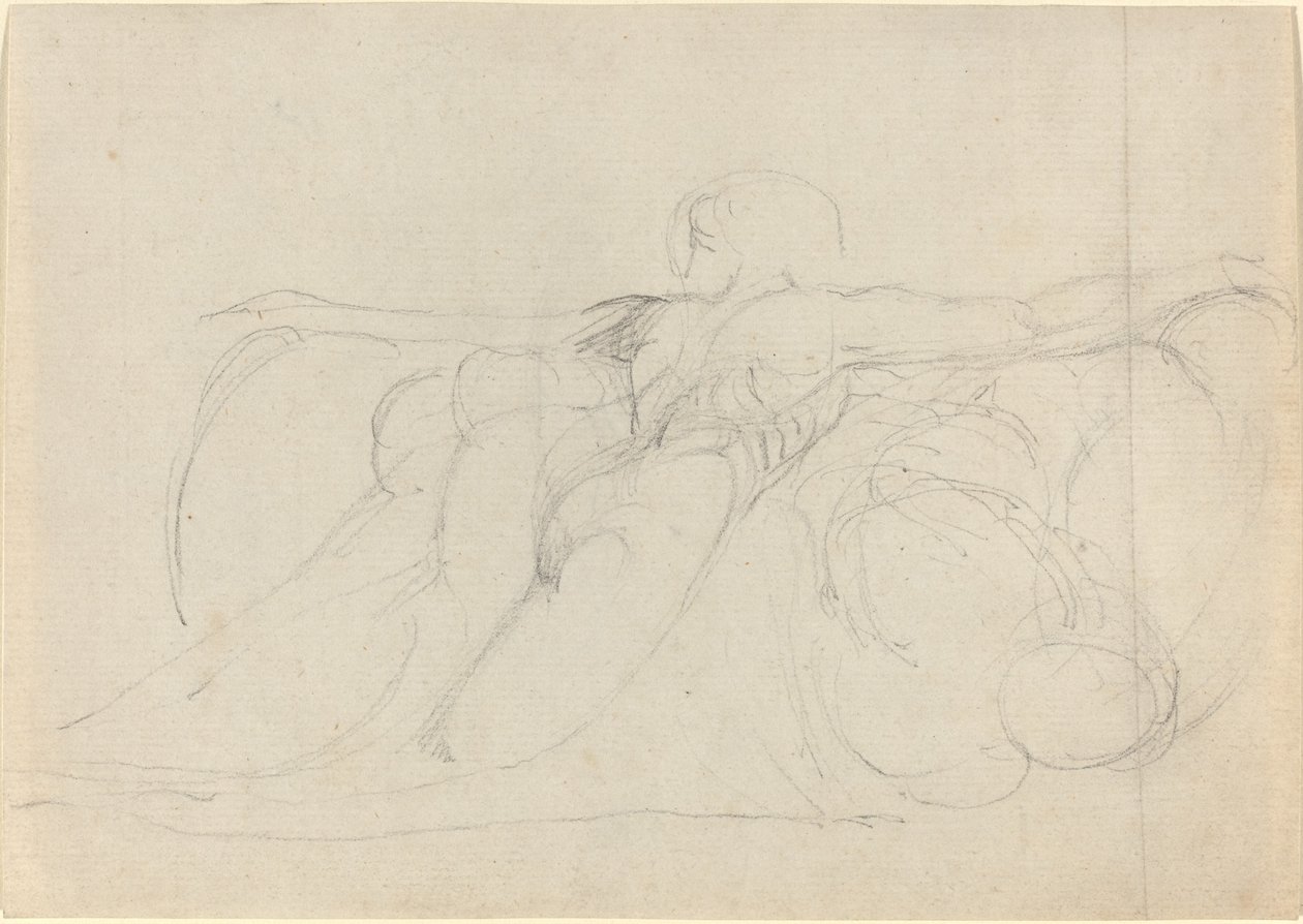A Man Seen from Behind, Rising on Clouds by William Blake