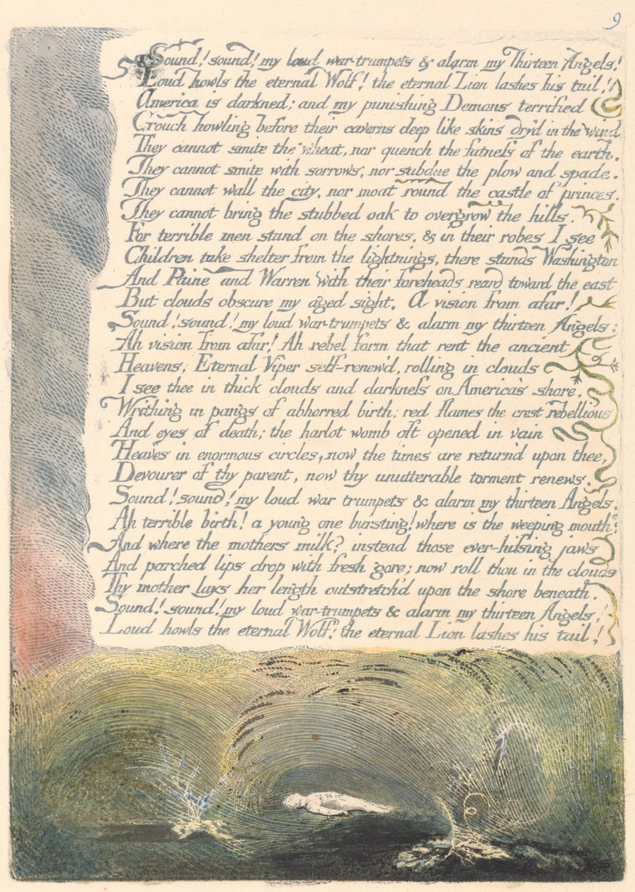 America. A Prophecy, Plate 11, Sound! Sound! My Loud War-Trumpets.... by William Blake