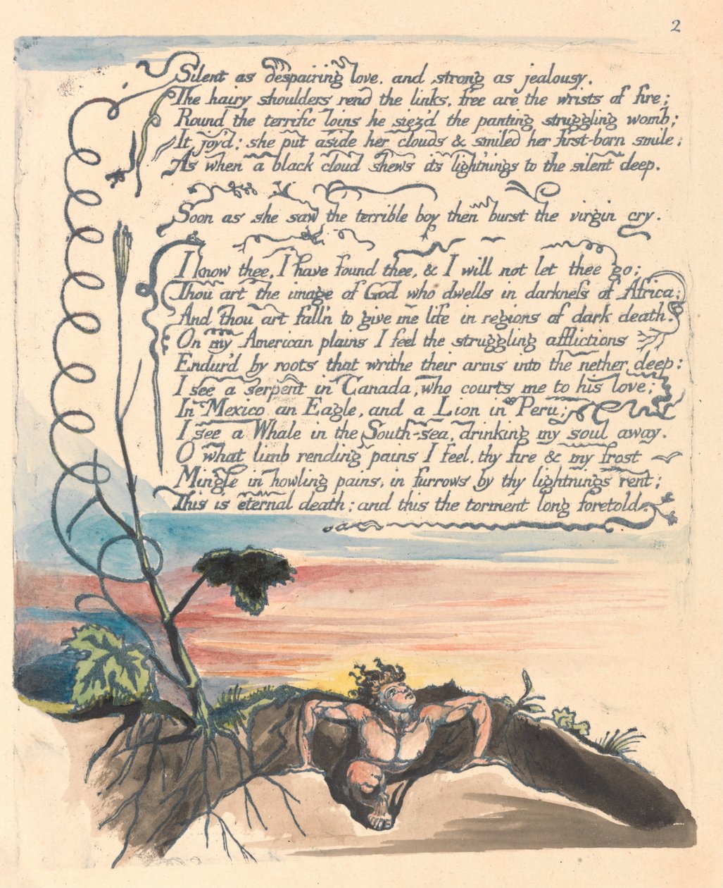 America. A Prophecy, Plate 4, Silent as despairing love.... by William Blake