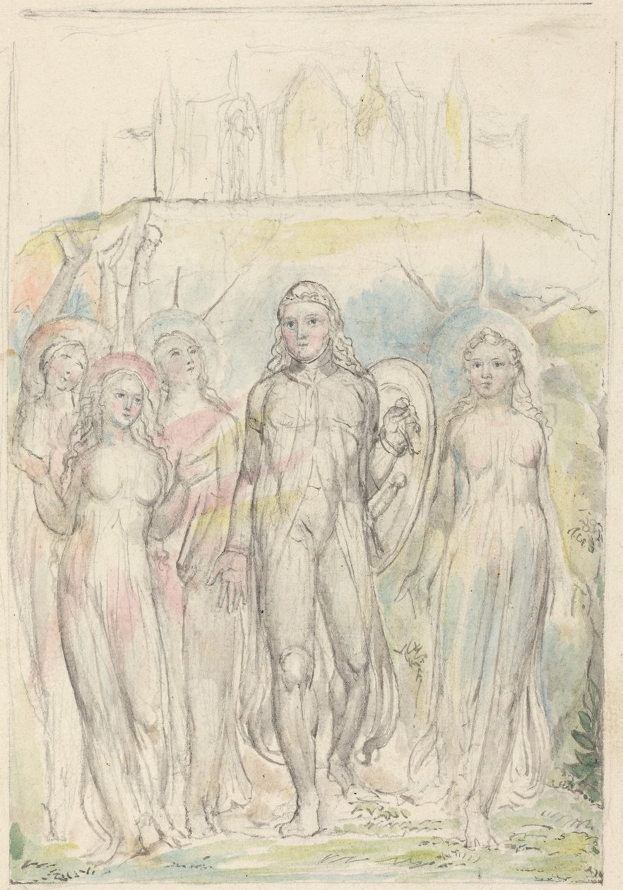 Christian with the Shield of Faith, Taking Leave of His Companions by William Blake