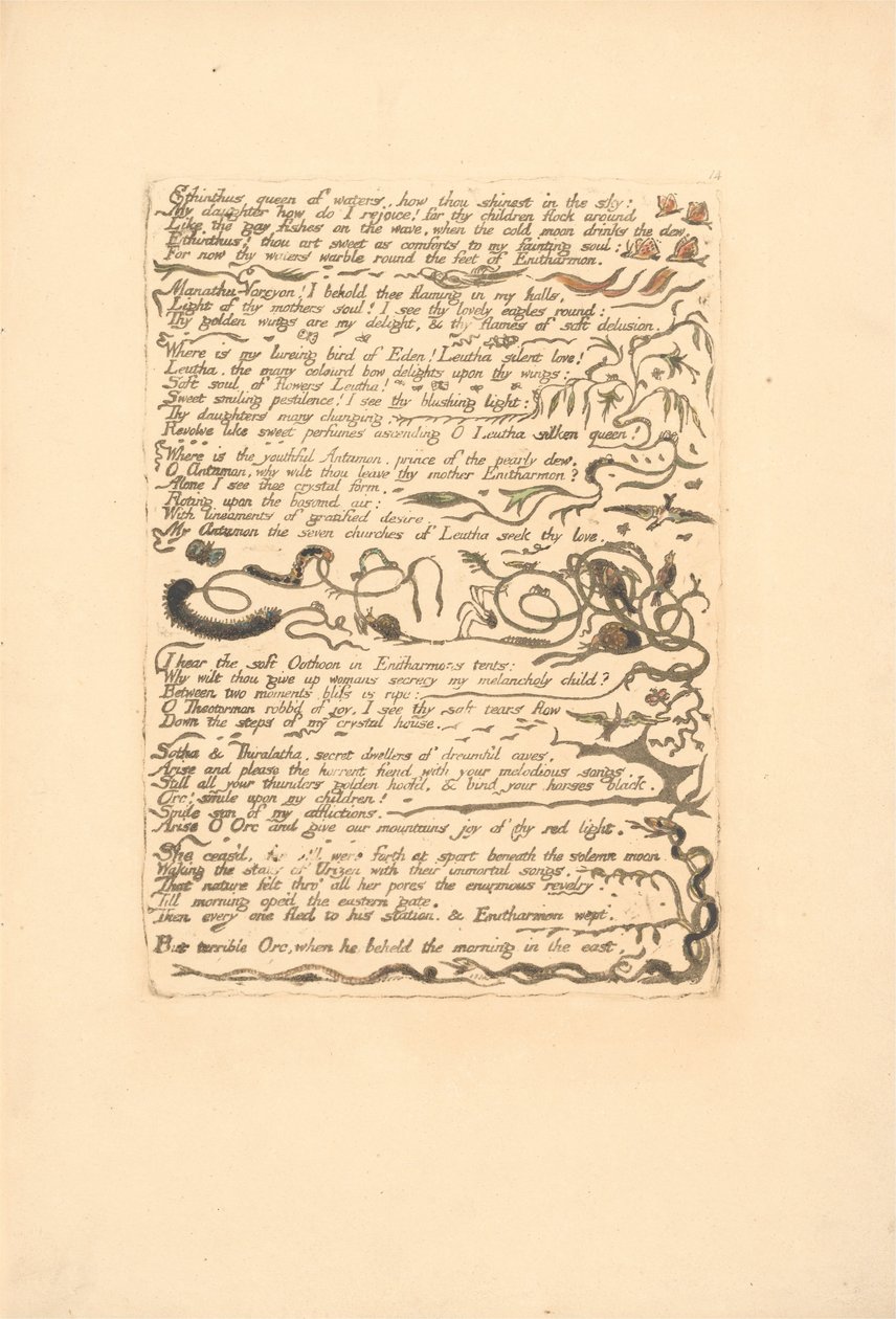 Europe. A Prophecy, Plate 16, Ethinthus queen of waters (Bentley 17) by William Blake