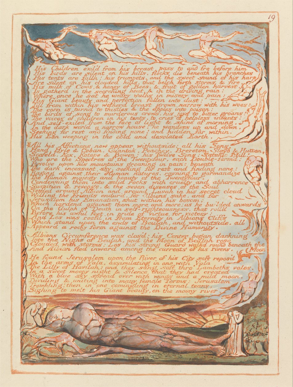 Jerusalem, Plate 19, His Children Exiled from His Breast by William Blake
