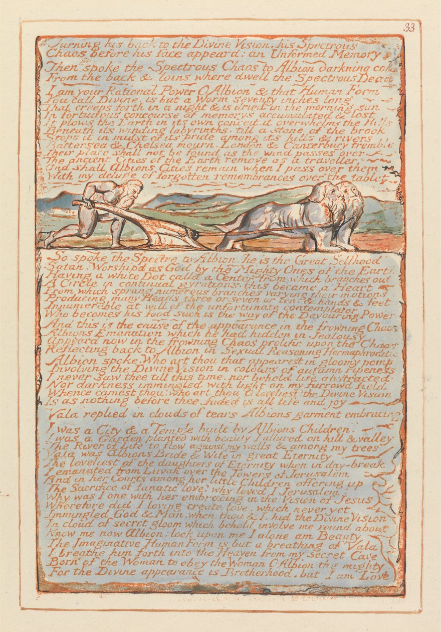 Jerusalem, Plate 33, Turning his back to the Divine Vision by William Blake