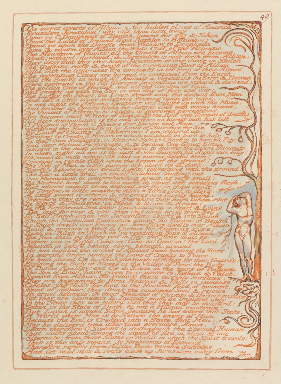 Jerusalem, Plate 49, The Secret Coverts of Albion by William Blake