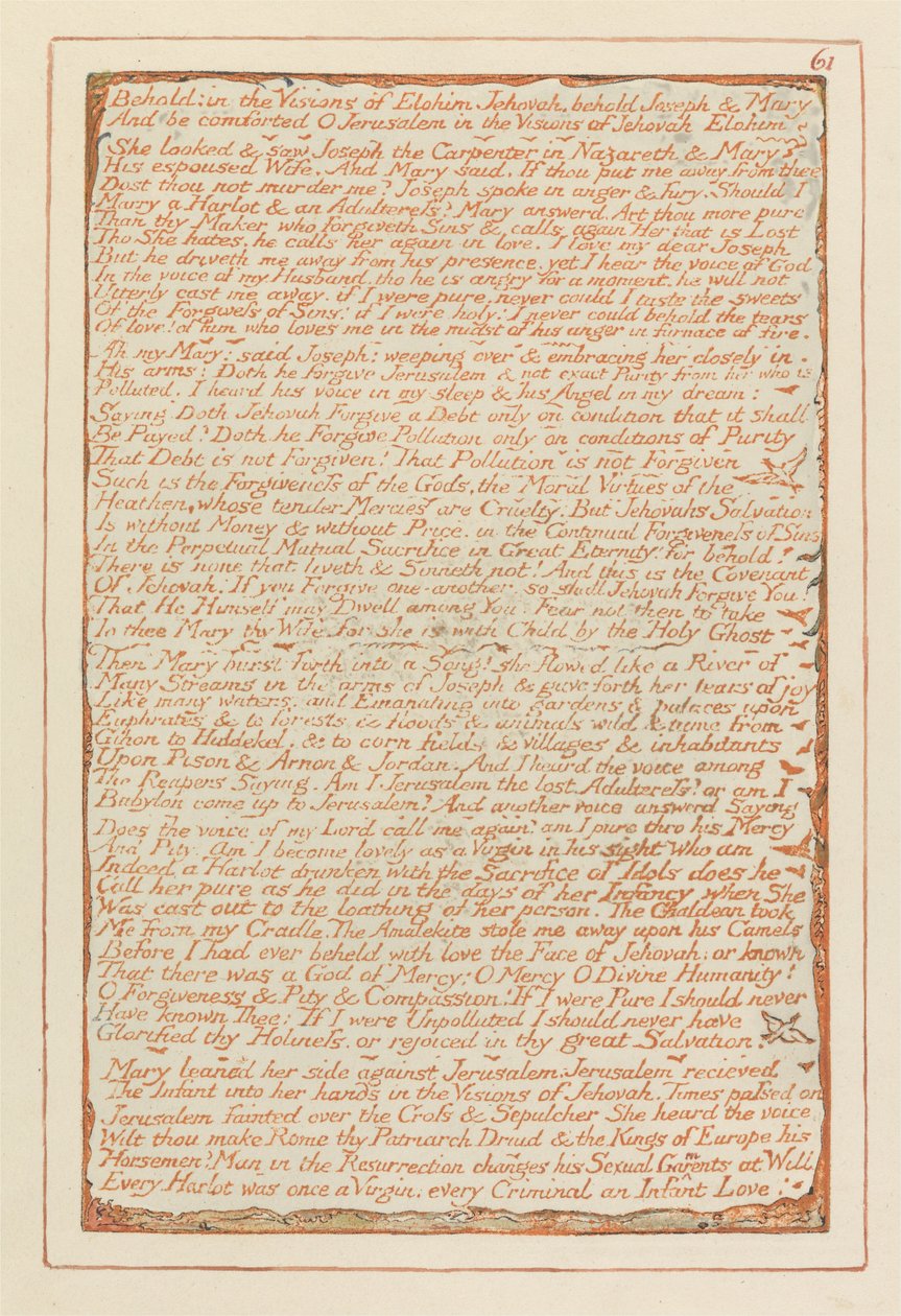 Jerusalem, Plate 61, Behold- in the Visions of Elohim Jehovah by William Blake