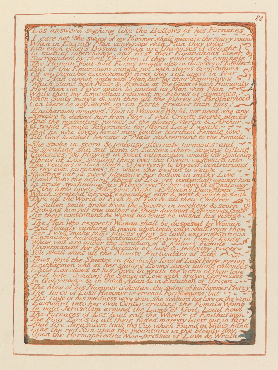 Jerusalem, Plate 88, Los answerd sighing by William Blake