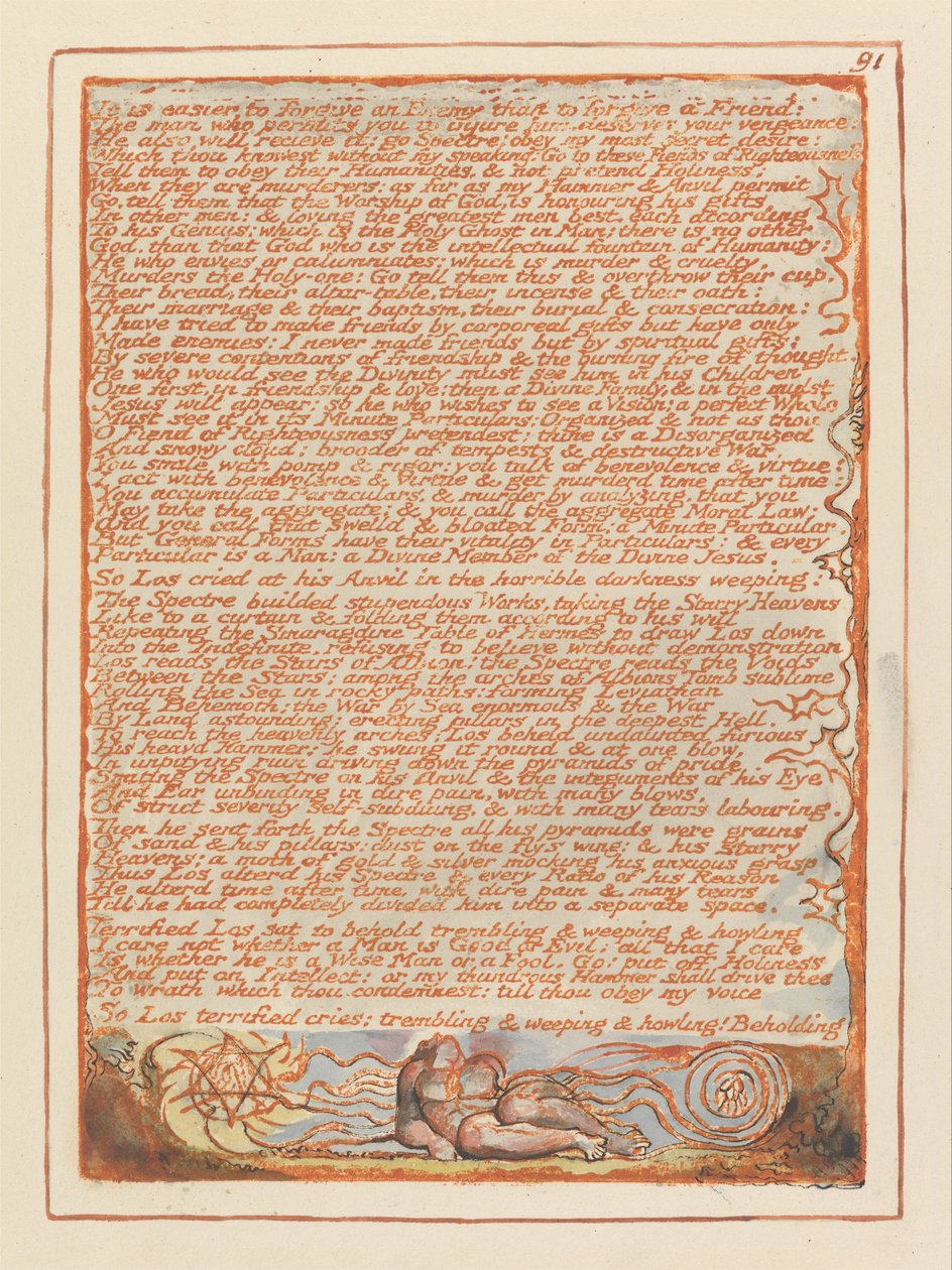Jerusalem, Plate 91, It is easier to forgive an enemy by William Blake