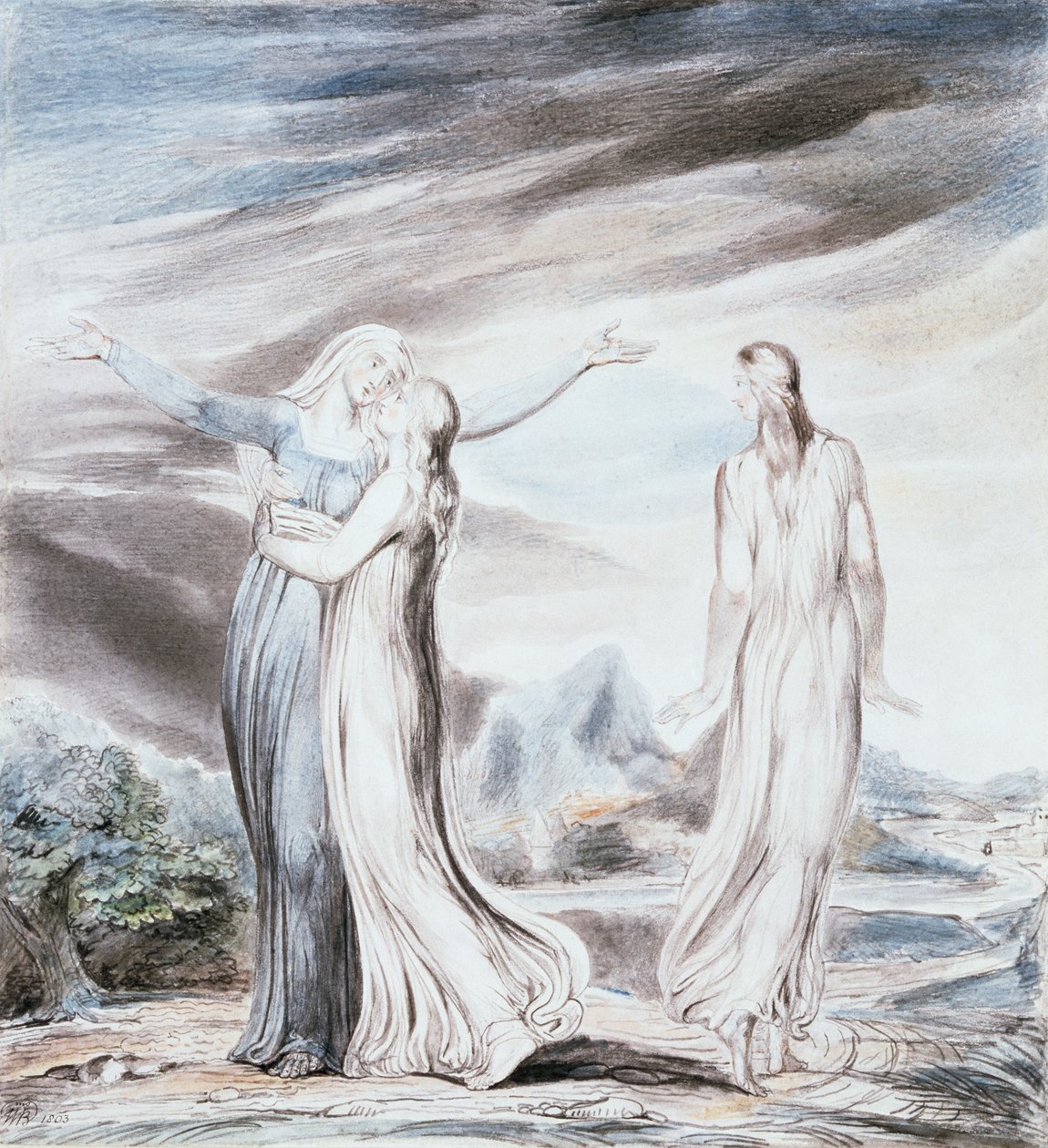 Naomi entreating Ruth and Orpah to return to the land of Moab by William Blake