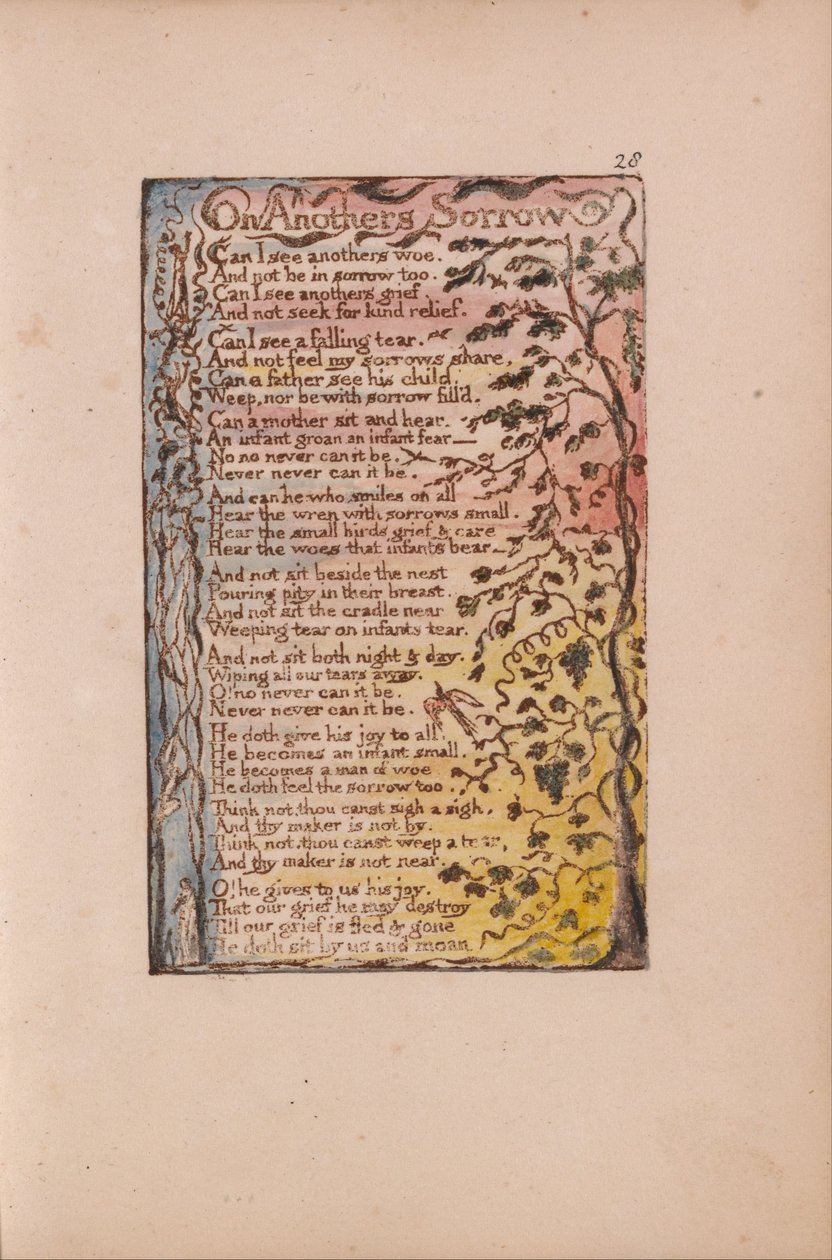 Songs of Innocence and of Experience, Plate 28, On Anothers Sorrow (Bentley 27) by William Blake