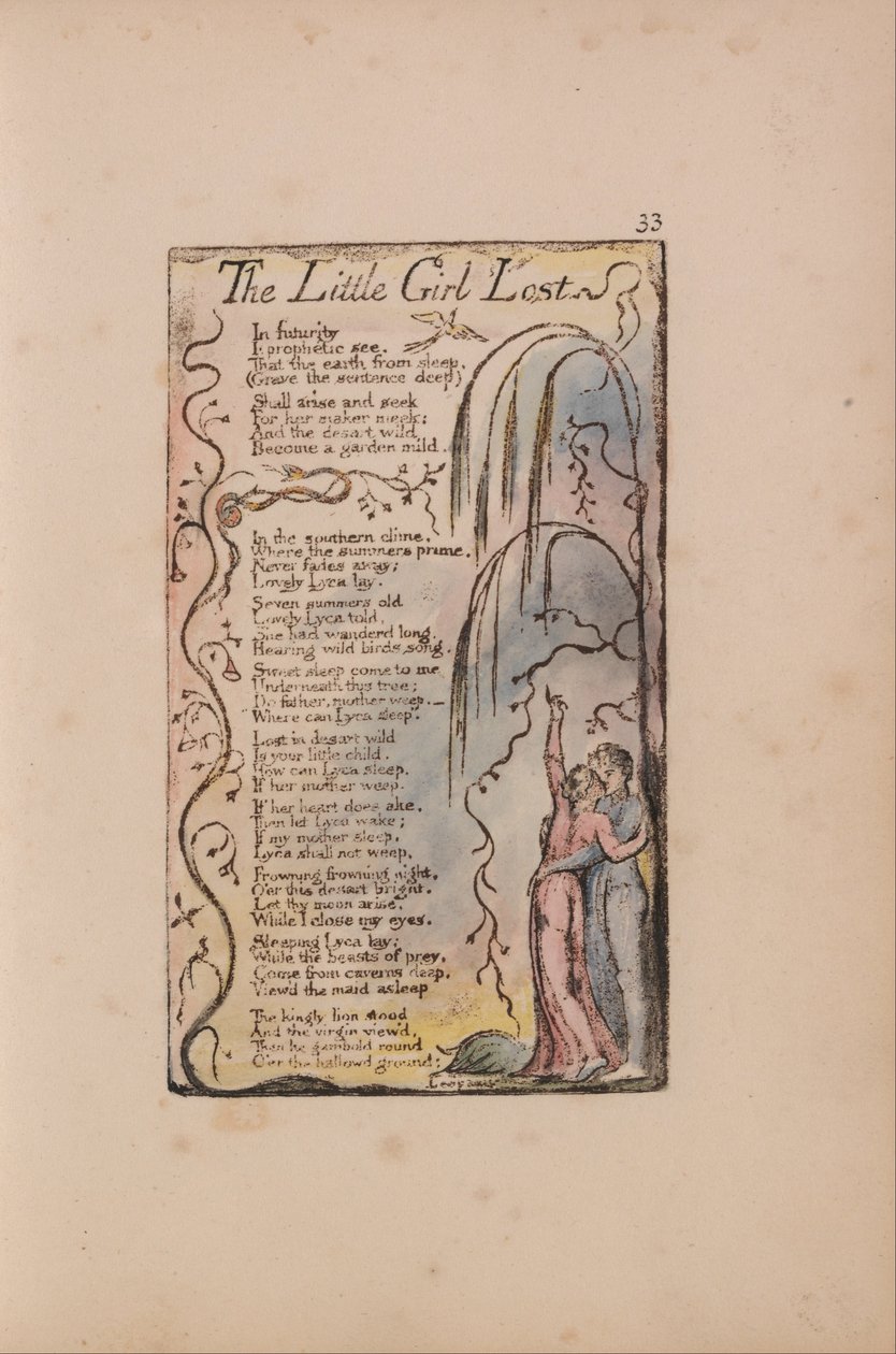 Songs of Innocence and of Experience, Plate 33, The Little Girl Lost (Bentley 34) by William Blake