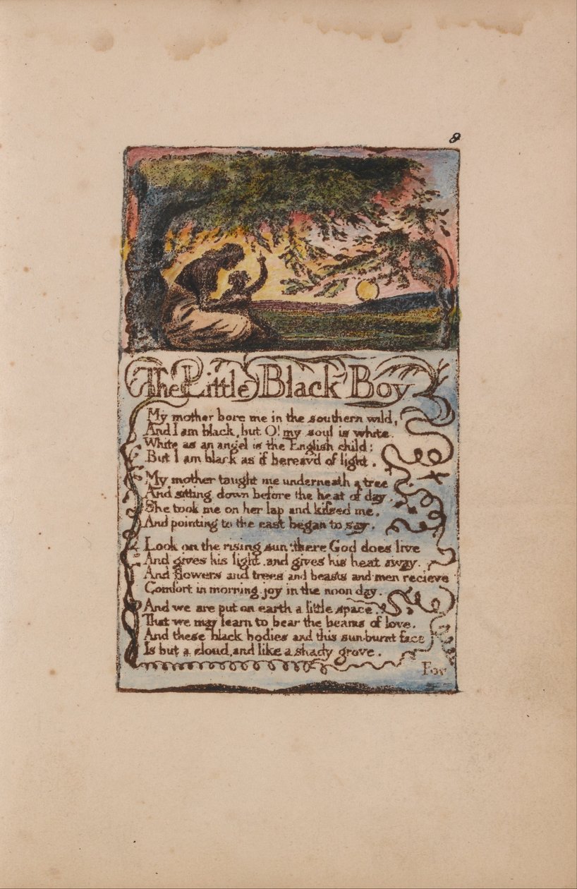 Songs of Innocence and of Experience, Plate 8, The Little Black Boy (Bentley 9) by William Blake