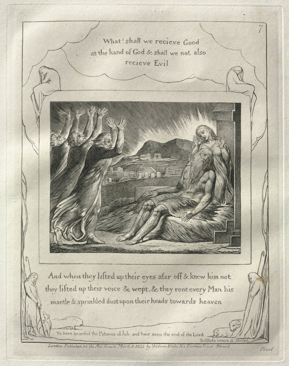 The Book of Job: No. 7, And When They Had Lifted Up Their Eyes Afar Off and Knew Him Not..., 1825 by William Blake