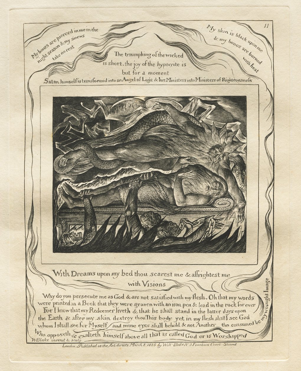 The Book of Job: Pl. 11, With Dreams upon my bed thou scarest me and affrightest me, with Visions by William Blake