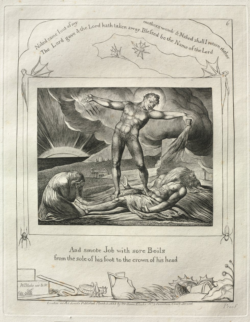 The Book of Job: Pl. 6, And Smote Job with Sore Boils from the Sole of His Foot by William Blake
