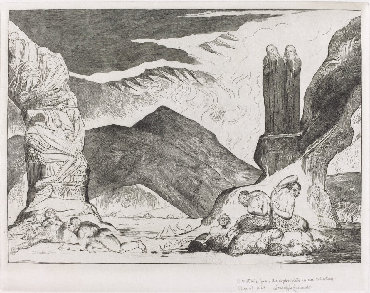 The Circle of the Falsifiers: Dante and Virgil Covering their Noses because of the Stench by William Blake