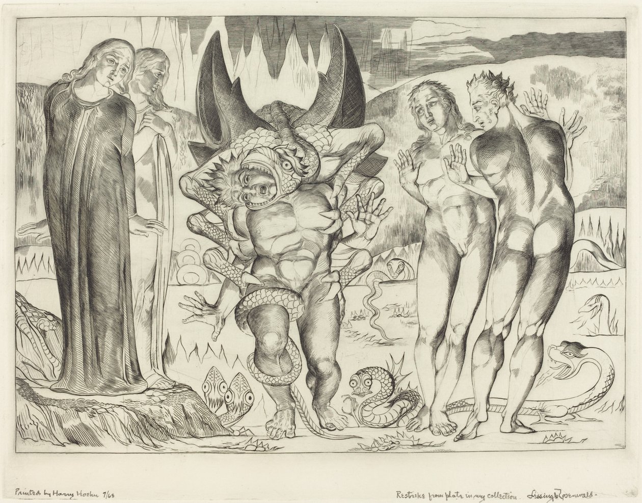 The Circle of the Thieves, Agnolo Brunelleschi Attacked by a Six-Footed Serpent by William Blake