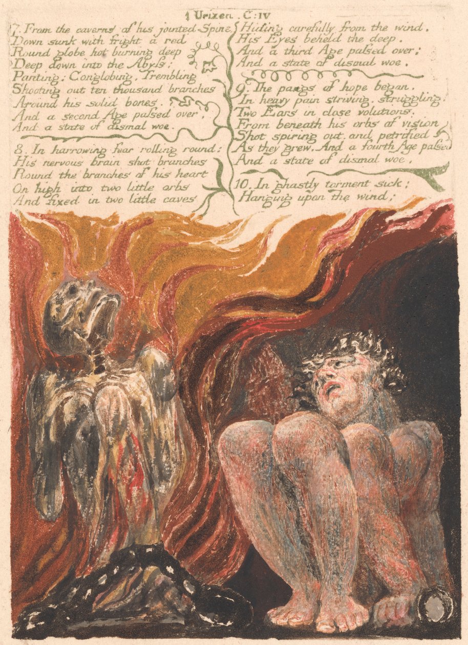 The First Book of Urizen, Plate 10, "7. From the caverns of his jointed spine . . . ." (Bentley 11) by William Blake