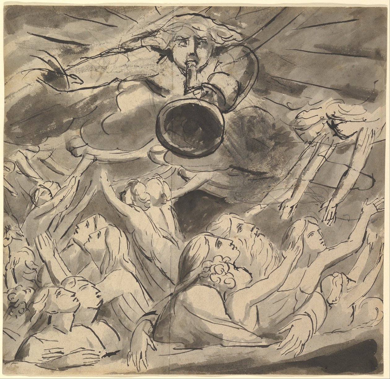 The Last Trumpet (recto); Two studies of a right eye, a profile of an open-mouthed young man, the head of an eagle, and the head of a lion (verso) by William Blake