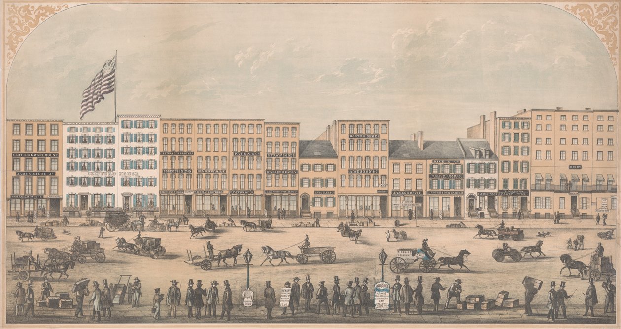 View of Park Place, New York, from Broadway to Church Street, North Side, A.D. 1854 by William Boell