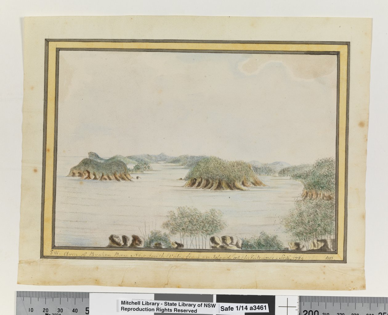 SW. Arm of Broken Bay New South Wales from an Island at the Entrance. Sepr 1789 by William Bradley