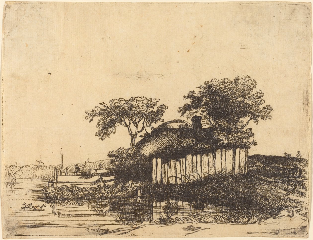 Cottage with White Paling by William Byron after Rembrandt van Rijn