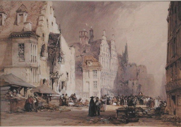 A Street Market in Ghent by William Callow