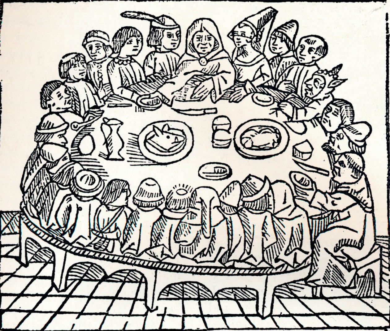 The Canterbury Pilgrims Sitting Down for a Shared Meal by William Caxton
