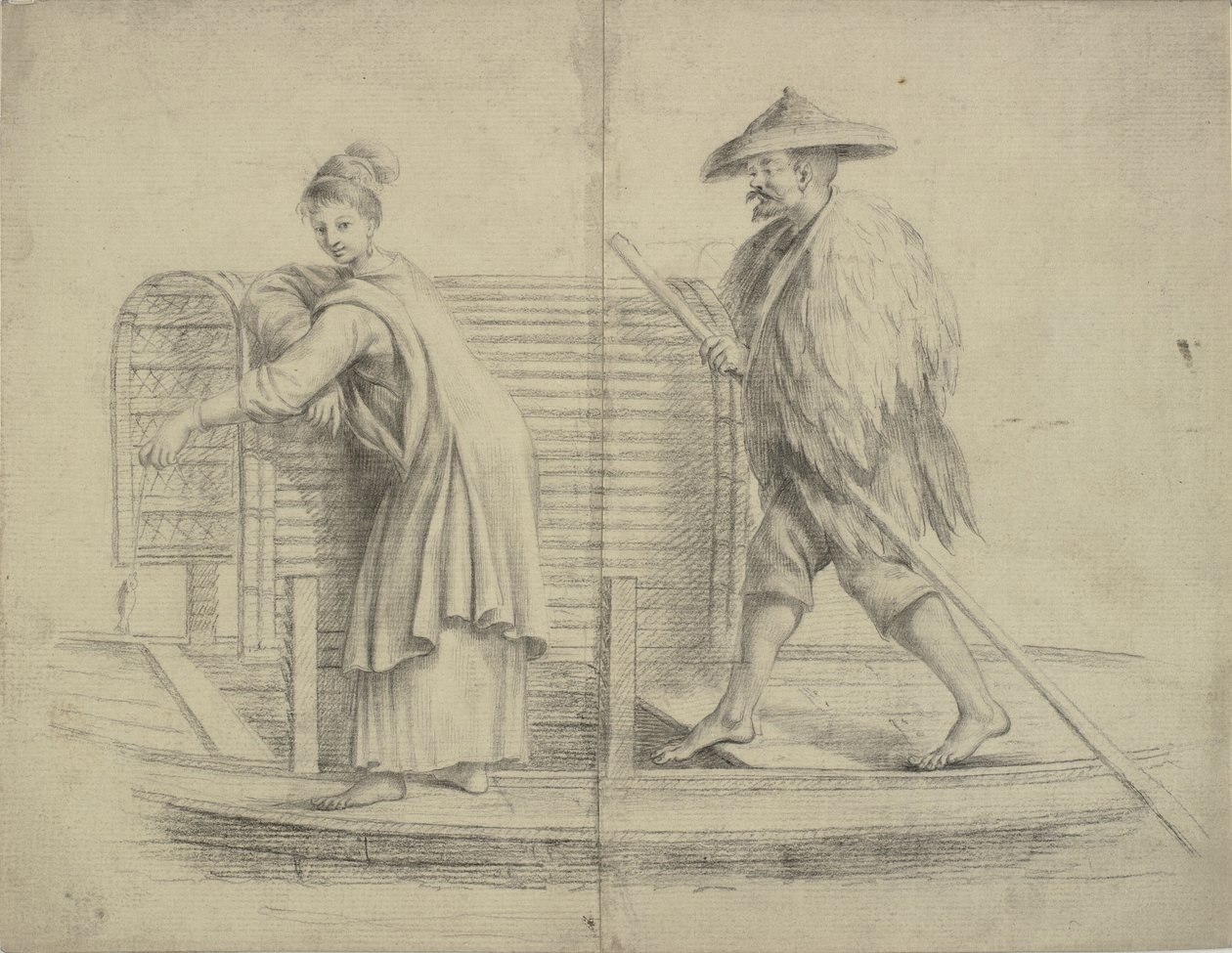 Chinese Scene: Man and Woman on a River Boat by William Chambers