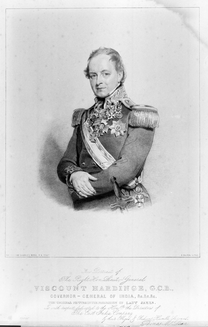 The Right Hon Lieut-General Viscount Hardinge, GCB, Governor General of India by William Charles (after) Ross