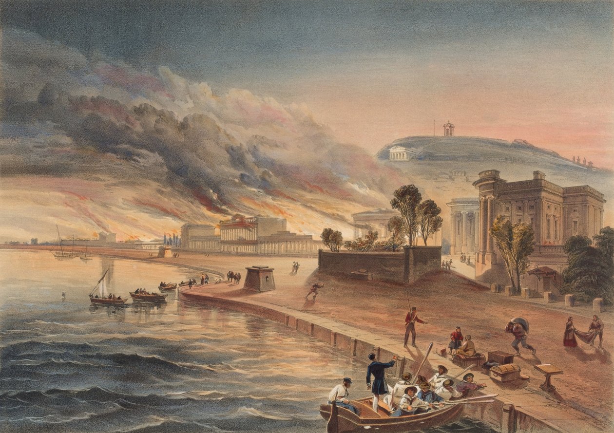 Burning of the Government Buildings at Kertch, 9th June 1855 by William Crimea Simpson