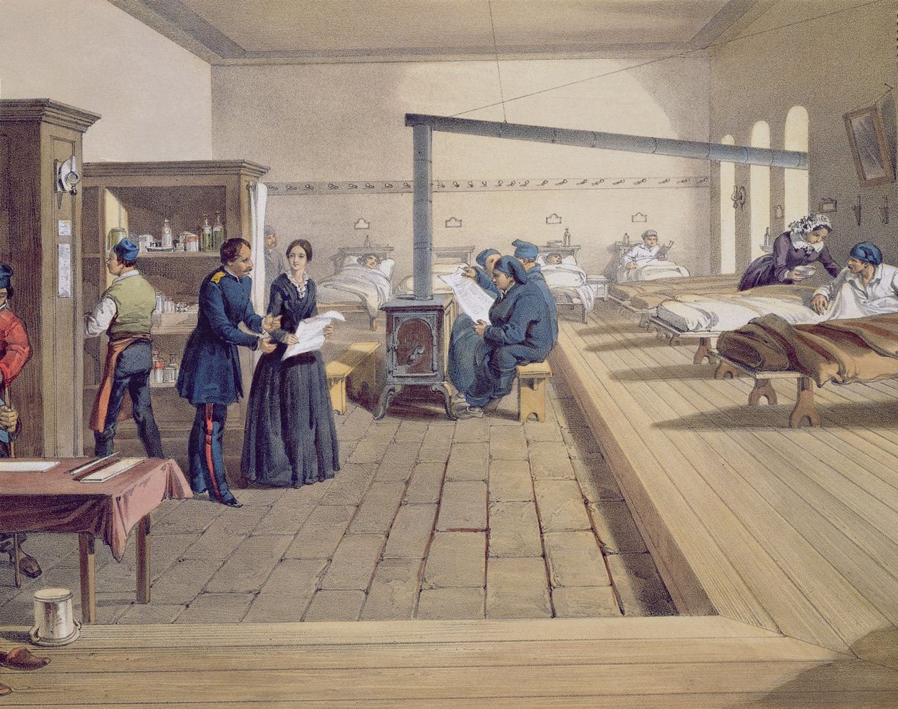 Hospital at Scutari, detail of Florence Nightingale on the ward, from The Seat of War in the East, pub. by Paul & Dominic Colnaghi & Co., 1856 (detail) by William Crimea Simpson