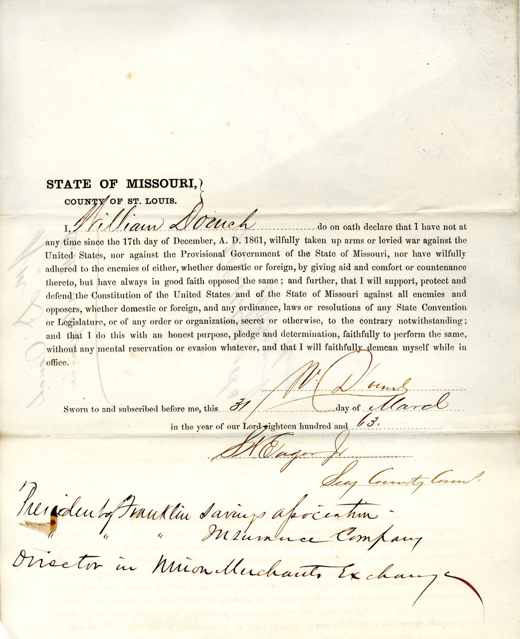 Loyalty oath of William D