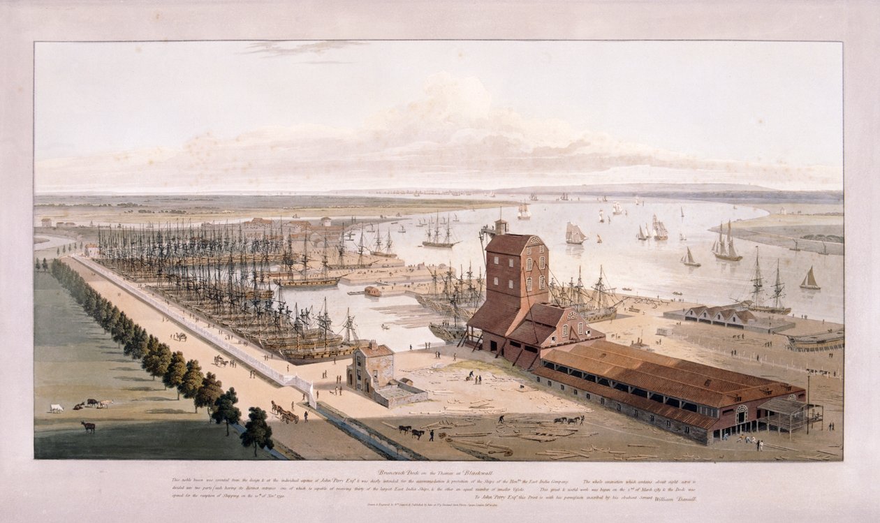 Brunswick Dock, and East India Dock, Poplar, London, 1803 by William Daniell
