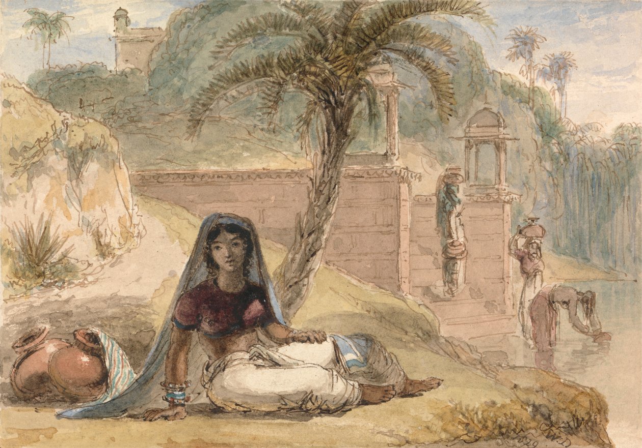 Indian Girl Seated by a River by William Daniell