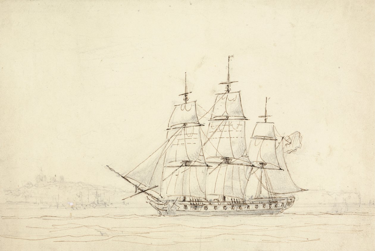 Three Masted Ship by William Daniell