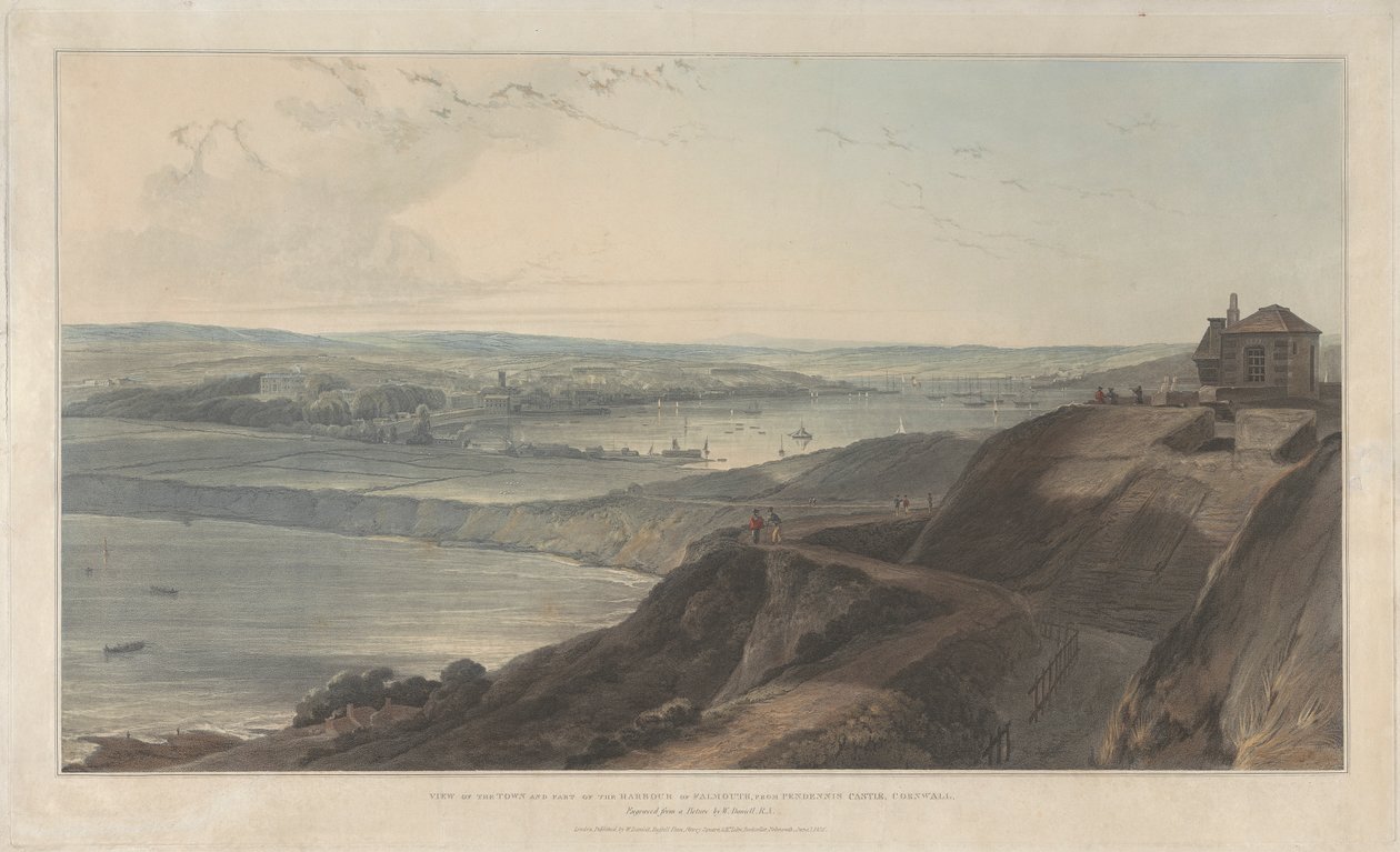 View of the Town and Part of the Harbour of Falmouth from Pendennis Castle, Cornwall by William Daniell