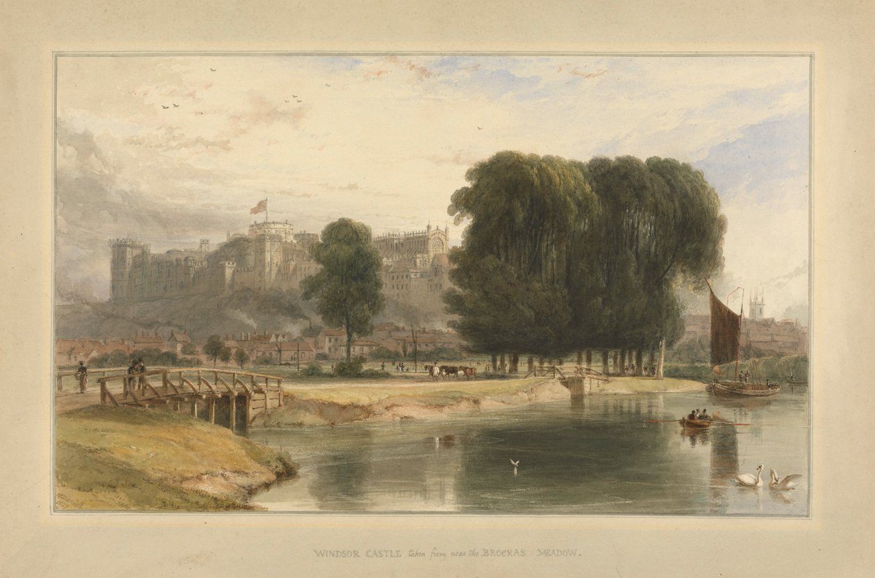 Windsor Castle, from near Brocas Meadows, 1827 by William Daniell