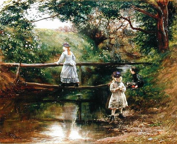On the Tyne near Ormiston - Children Gathering Wild Flowers by William Darling McKay