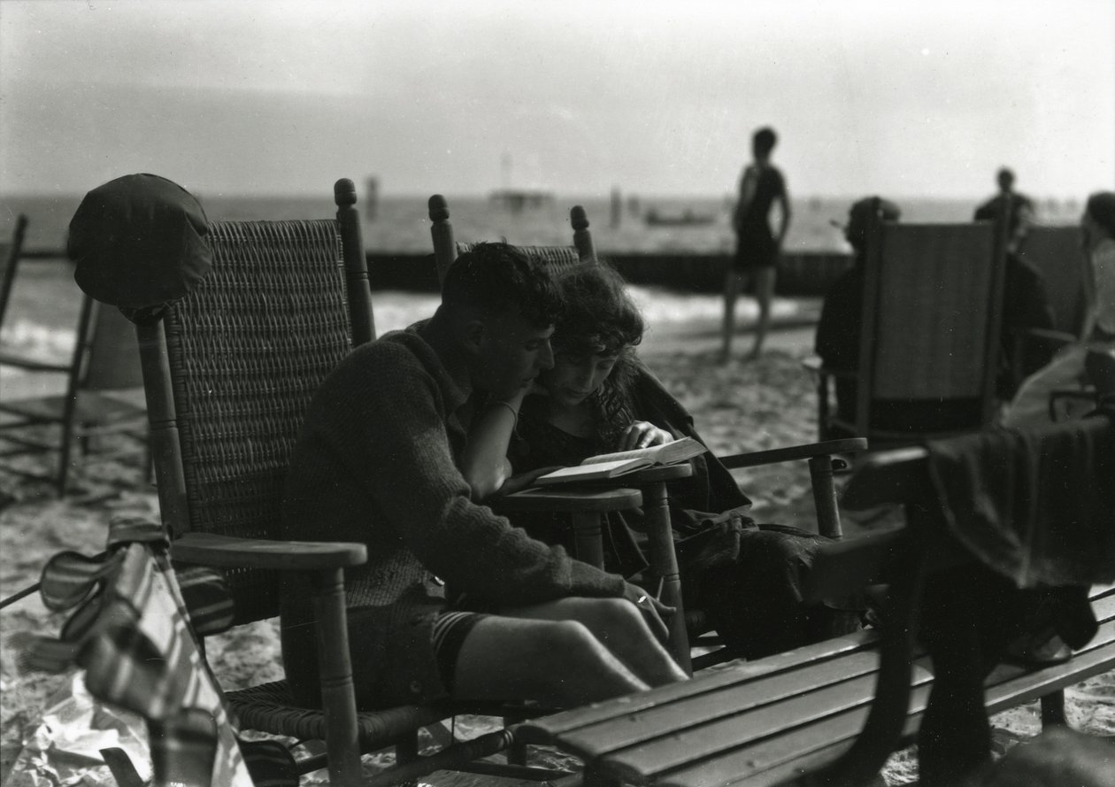 Couple Reading on Beach, Coney Island, c.1910-21 by William Davis Hassler