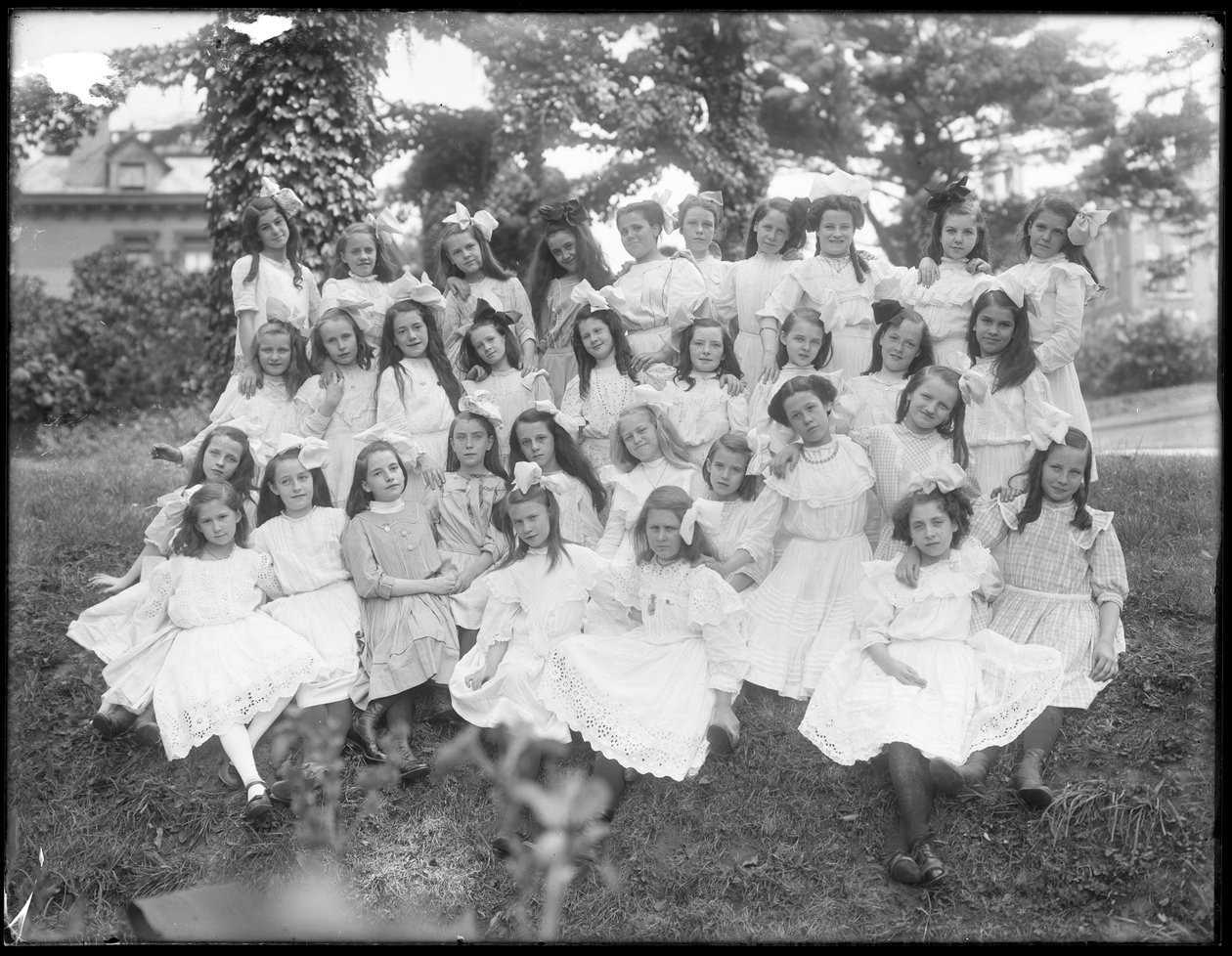Group portrait of unidentified little girls, probably the Roman Catholic Orphan Asylum, Kingsbridge, Bronx, c.1910 by William Davis Hassler