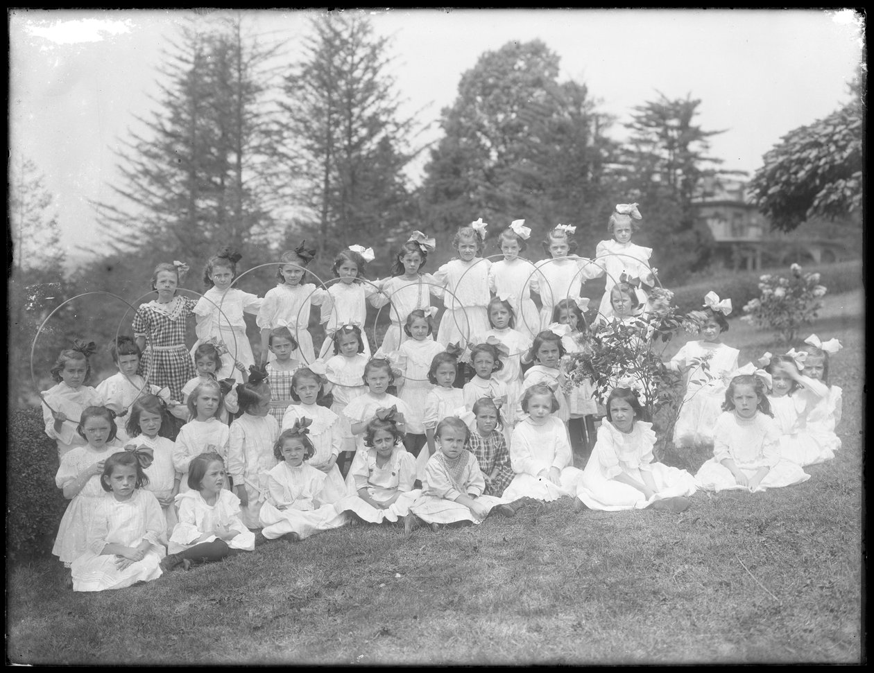 Group portrait of unidentified little girls, probably the Roman Catholic Orphan Asylum, Kingsbridge, Bronx, c.1910 by William Davis Hassler
