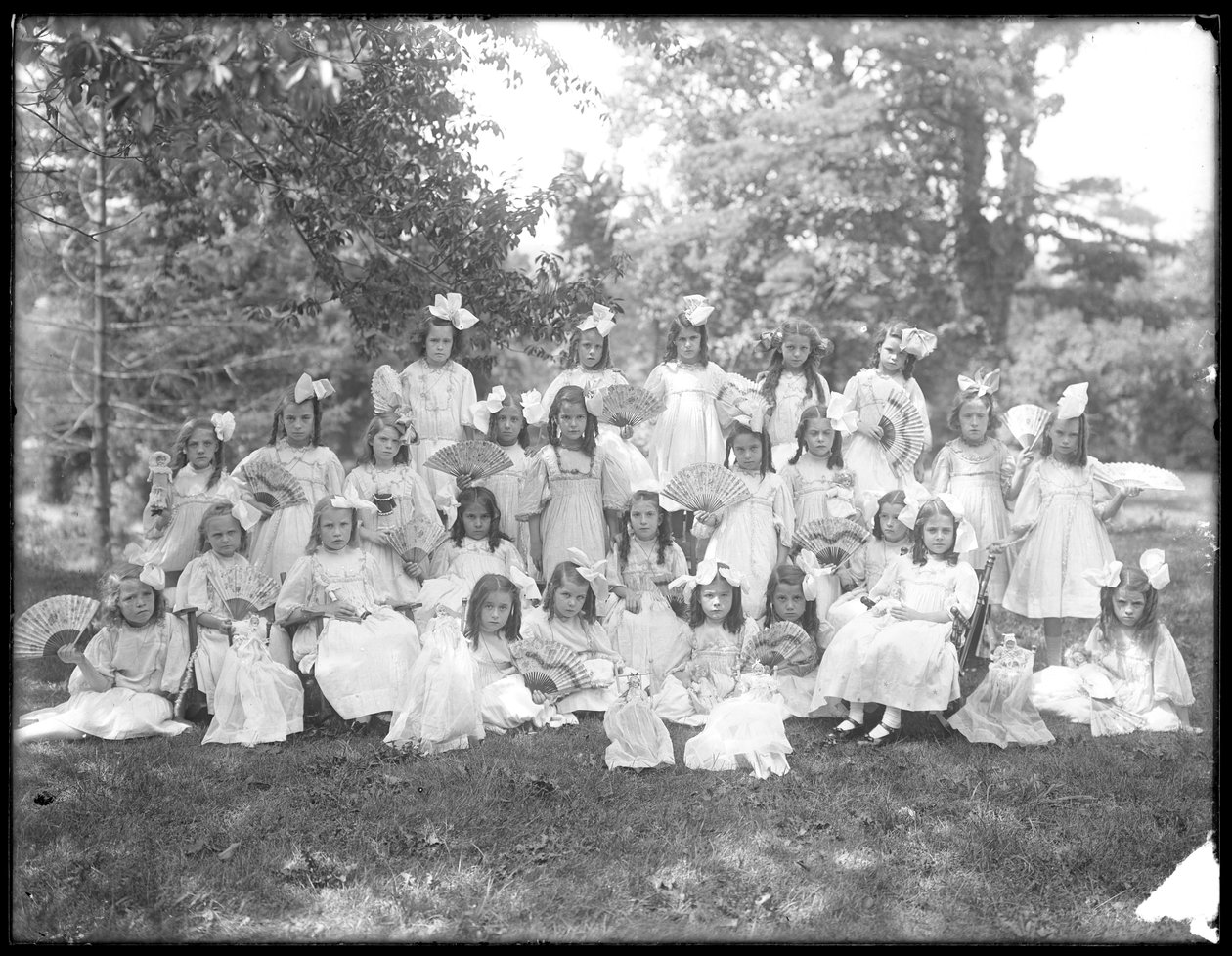 Group portrait of unidentified little girls, probably the Roman Catholic Orphan Asylum, Kingsbridge, Bronx, c.1910 by William Davis Hassler